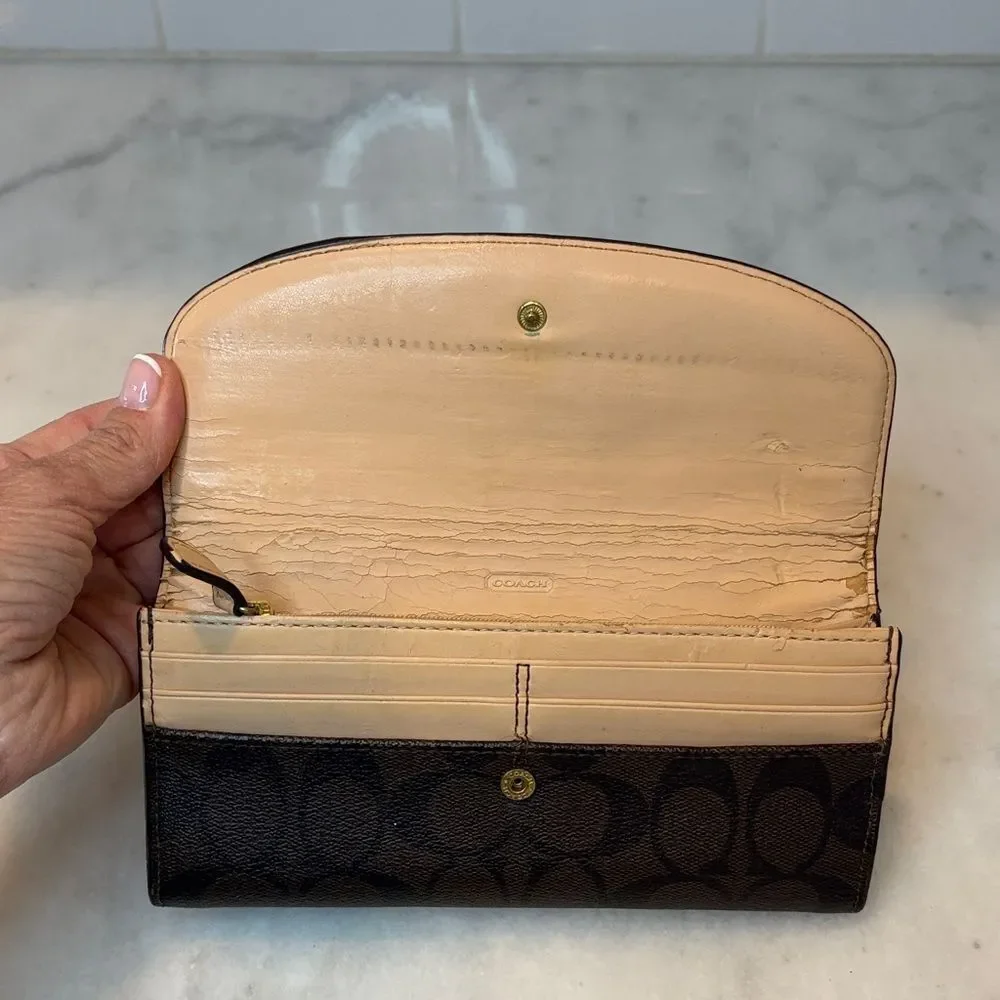 Coach Wallet Leather Signature Logo Coated Canvas Full Sized Slim